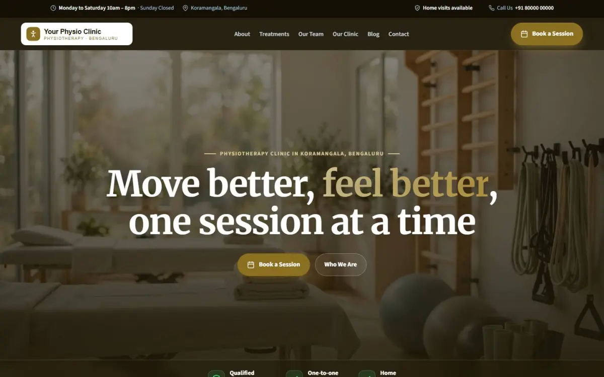 Physiotherapy website design on a computer