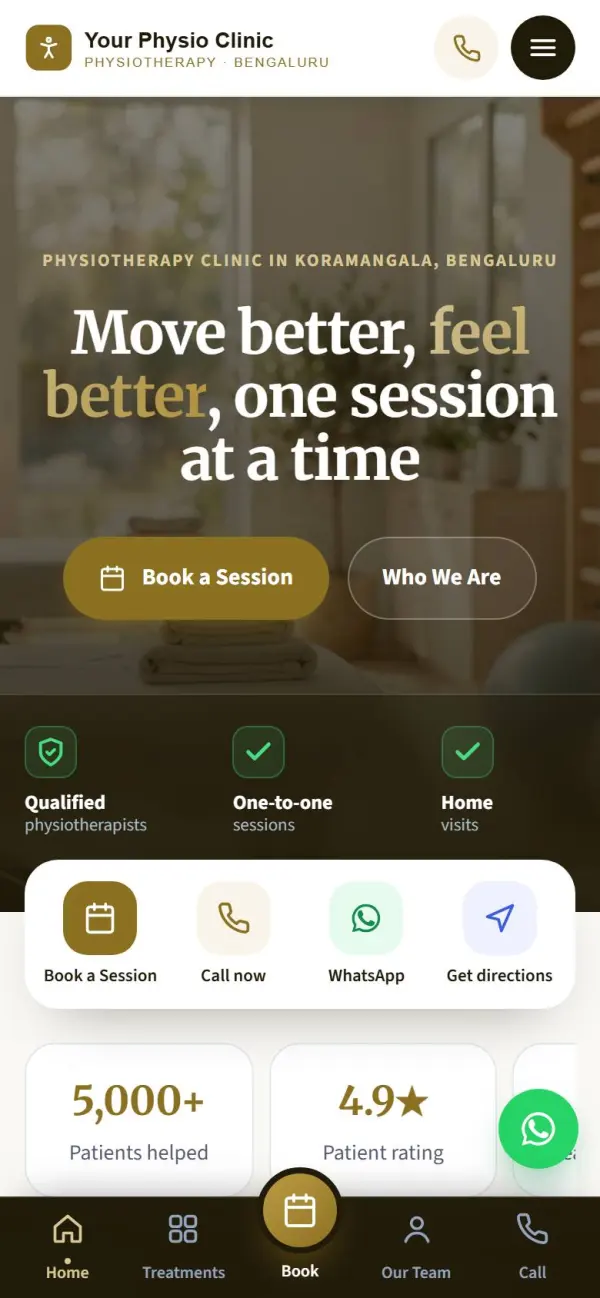 Physiotherapy website on a phone